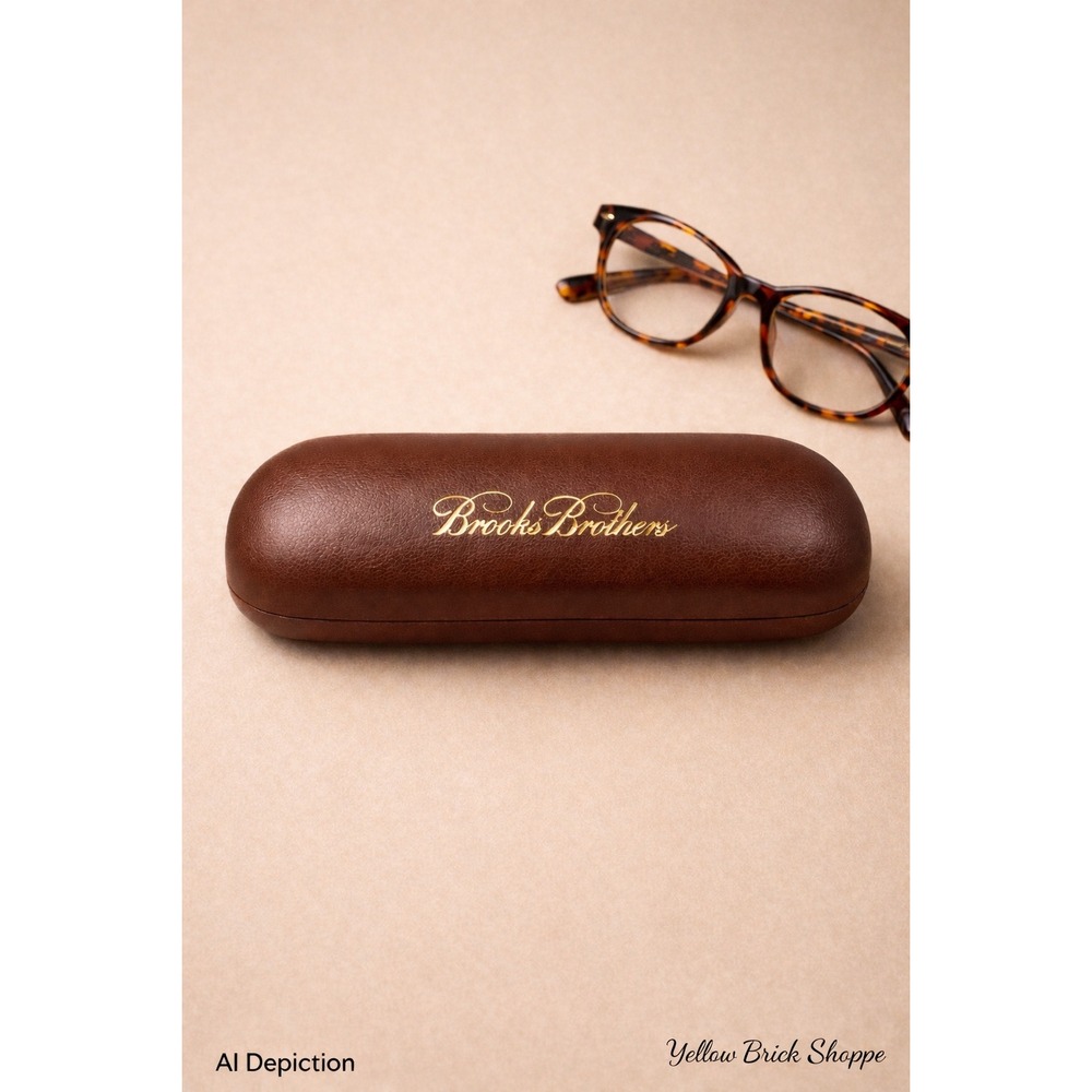 Brooks Brothers Brown Eyeglass Case Hard Shell Gold Logo
